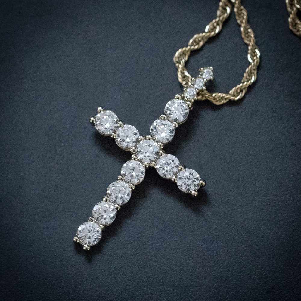 Lab Simulated Diamond Gold Cross Necklace